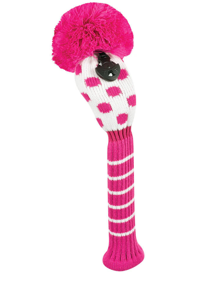 Just4Golf Pink/White Dots Knit Headcovers With Pom