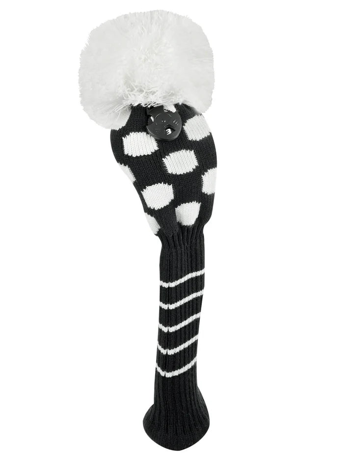 Just4Golf Black/White Dots Knit Headcovers With Pom