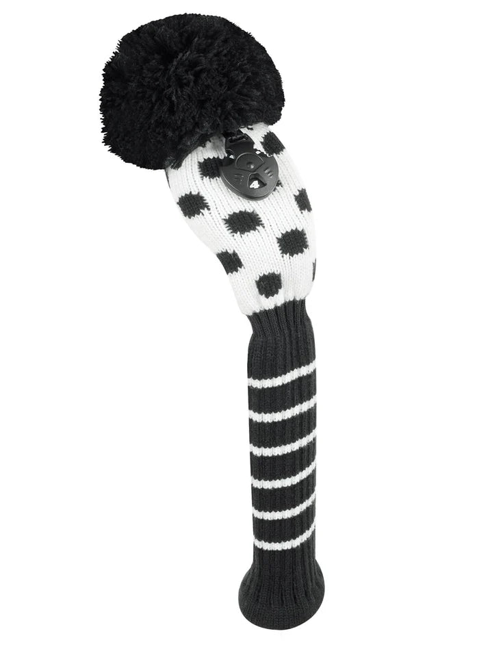Just4Golf Black/White Dots Knit Headcovers With Pom