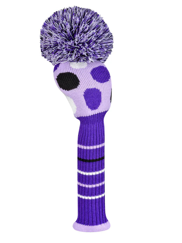 Just4Golf Purple/Black Dots Knit Headcovers With Pom