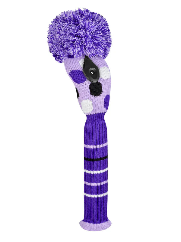 Just4Golf Purple/Black Dots Knit Headcovers With Pom
