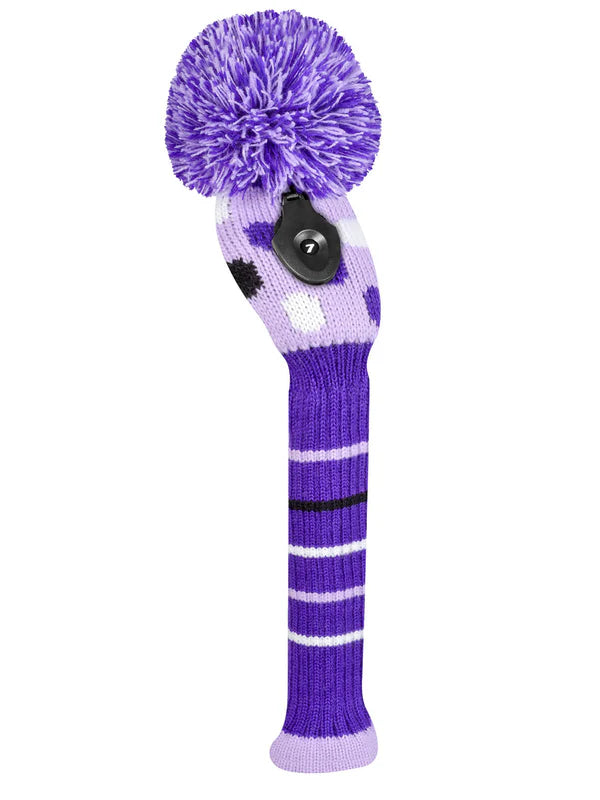 Just4Golf Purple/Black Dots Knit Headcovers With Pom
