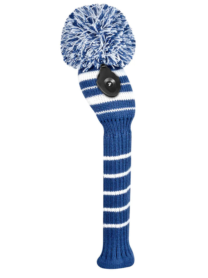Just4Golf Navy Stripe Knit Headcovers With Pom