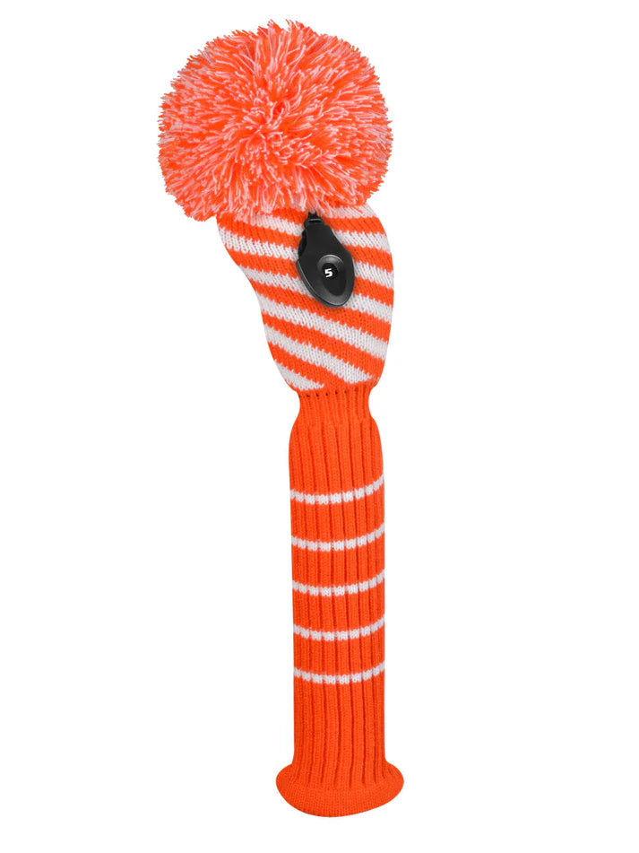 Just4Golf Orange Stripe Knit Headcovers With Pom