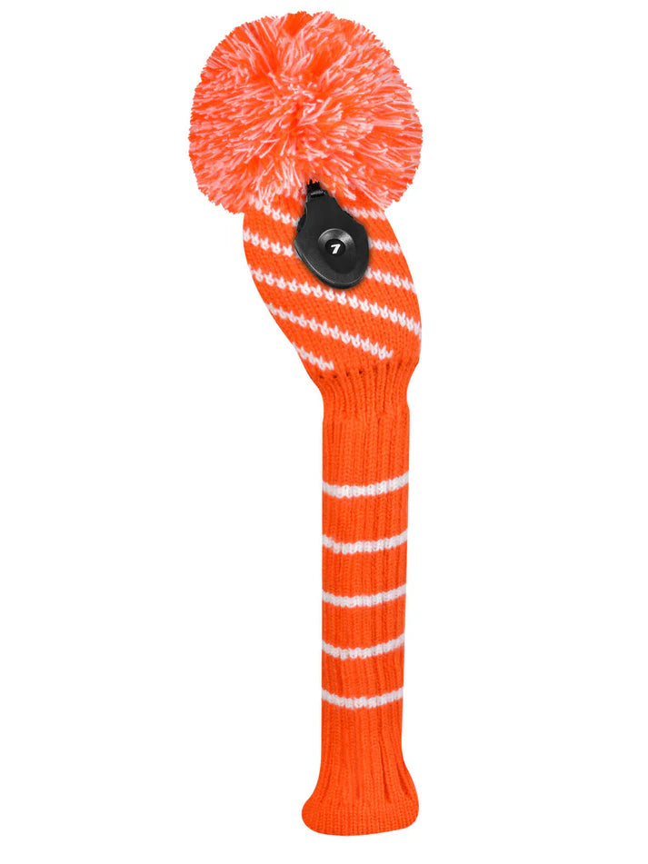 Just4Golf Orange Stripe Knit Headcovers With Pom