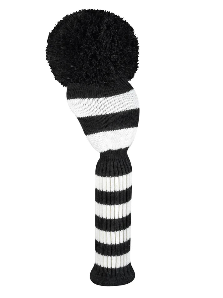 Just4Golf Black/White Stripe Knit Headcovers With Pom