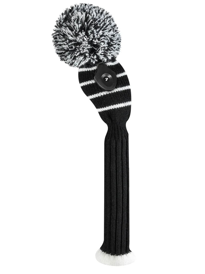 Just4Golf Black/White Stripe Knit Headcovers With Pom