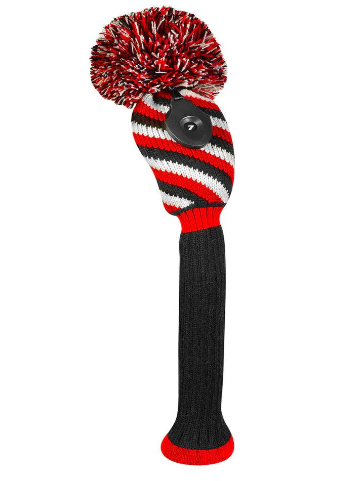 Just4Golf Red/Black Diagonal Stripe Knit Headcovers With Pom