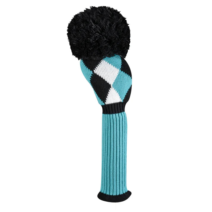 Just4Golf Turquoise Diamond Argyle Knit Headcovers With Pom