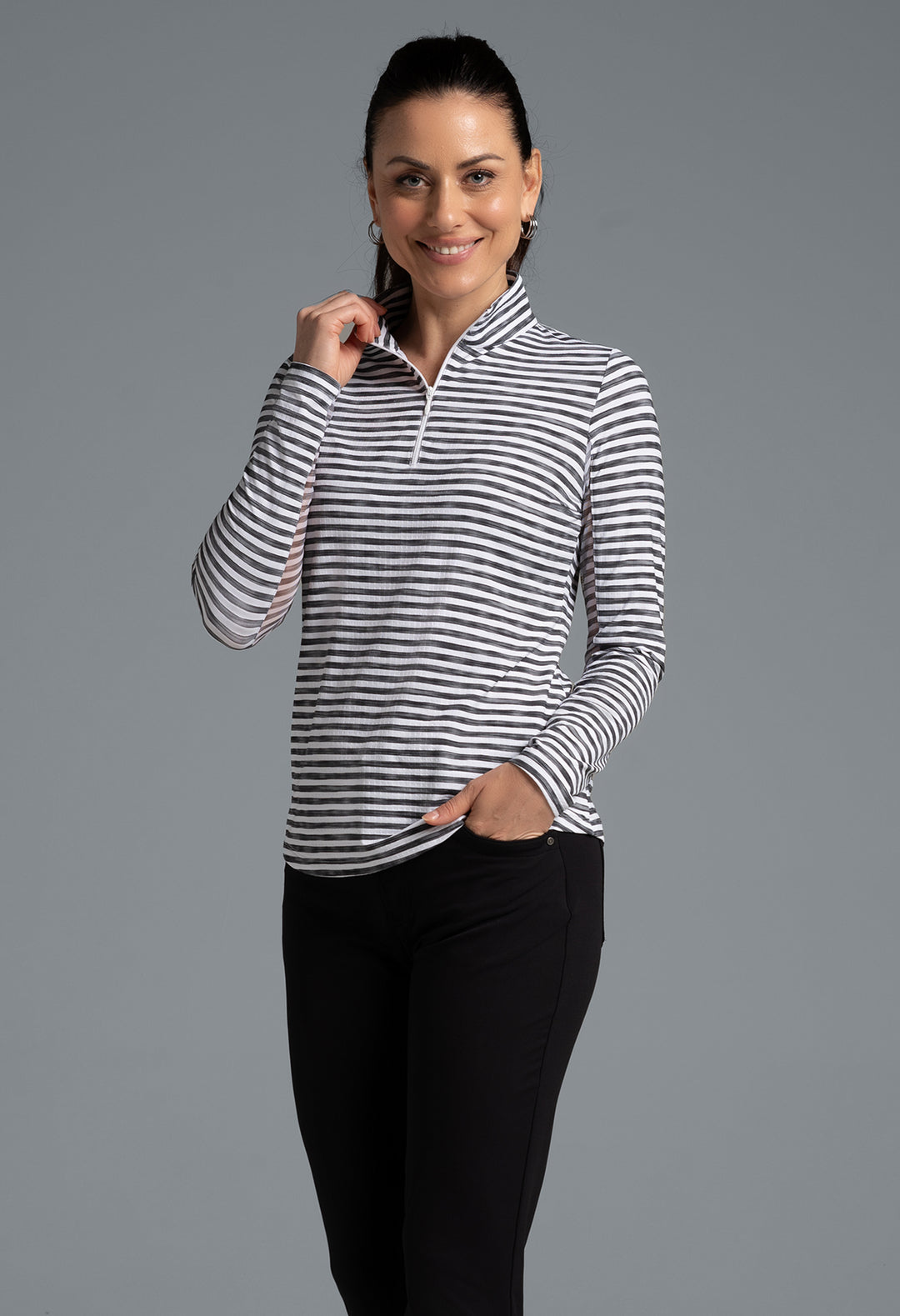 IBKUL Landon Stripe II Long Sleeve Quarter Zip Mock
