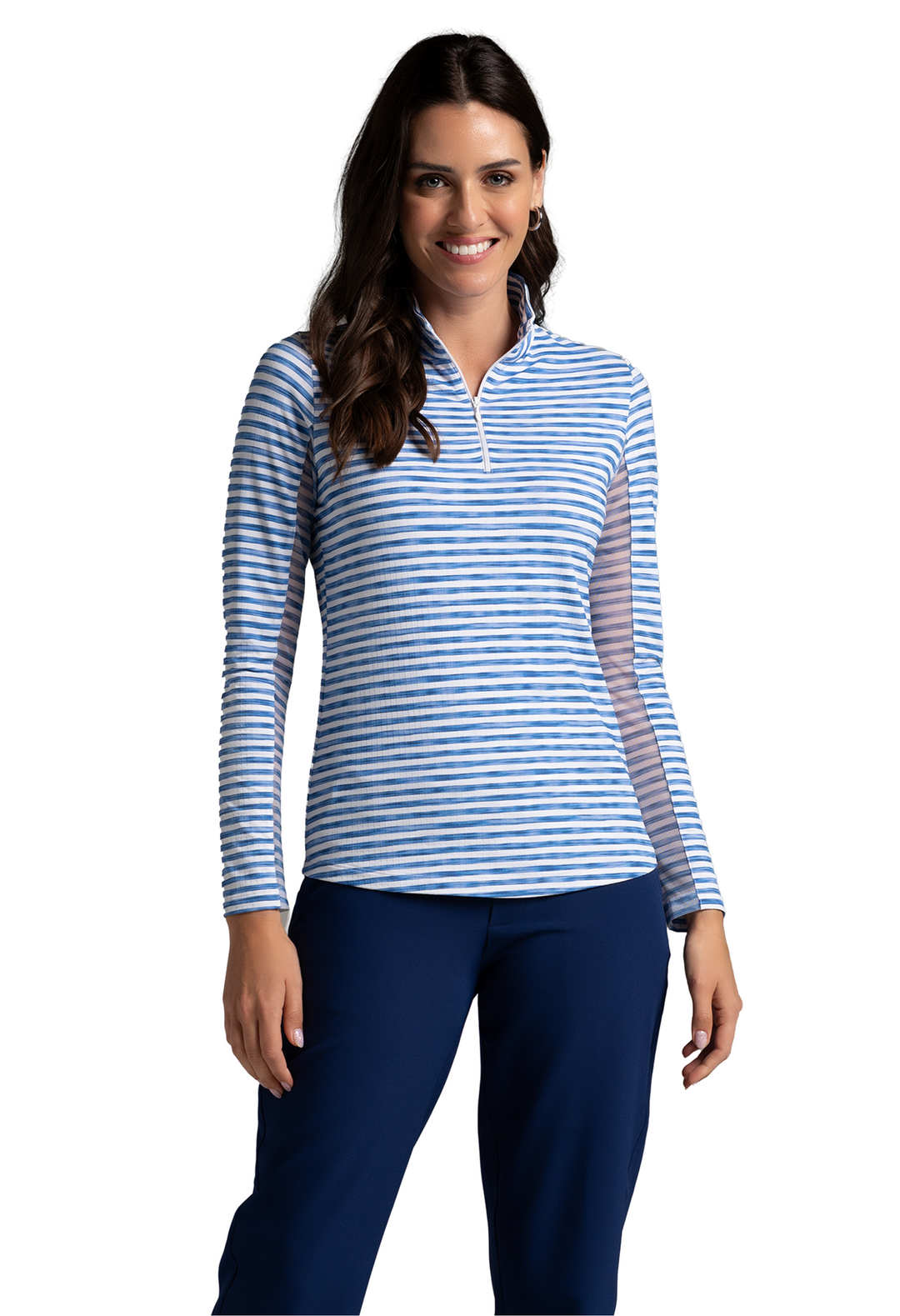 IBKUL Landon Stripe II Long Sleeve Quarter Zip Mock