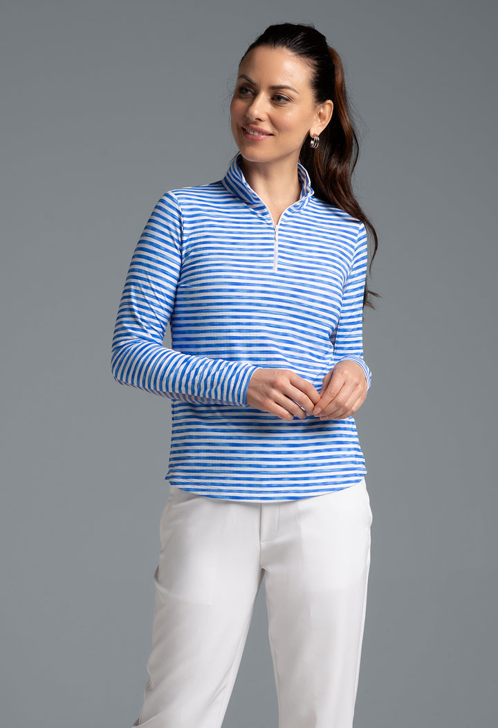 IBKUL Landon Stripe II Long Sleeve Quarter Zip Mock