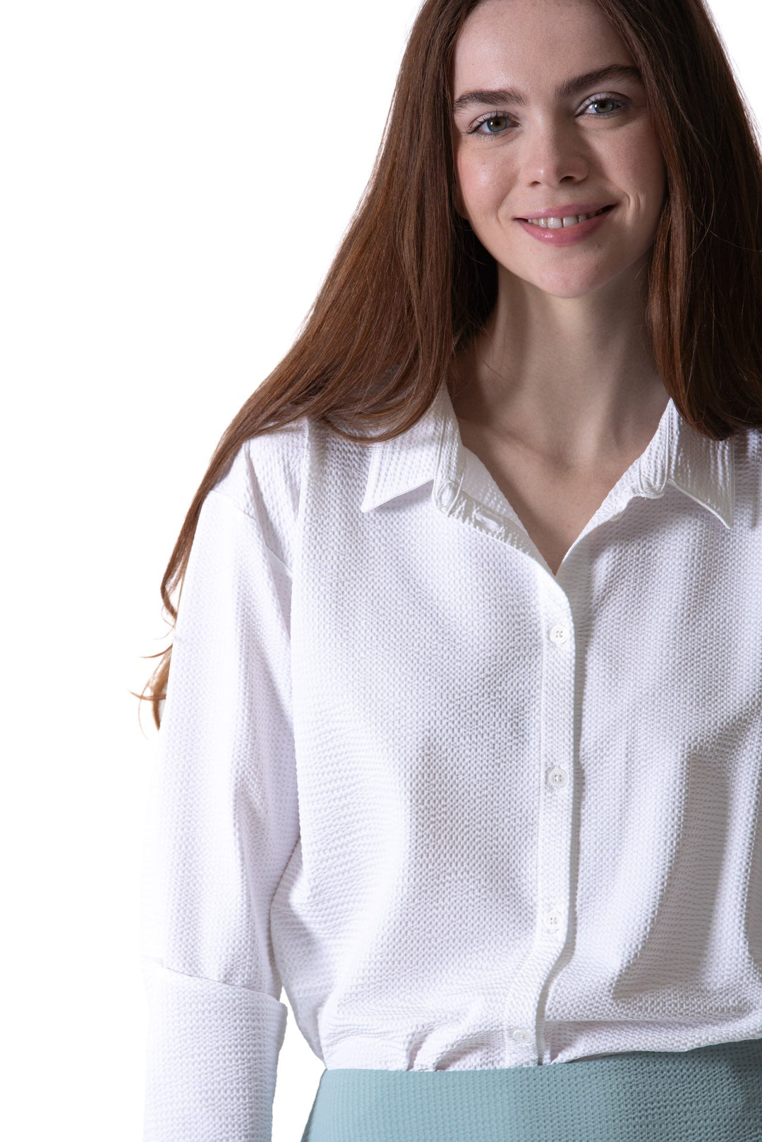 Foray Golf White Seersucker Long Sleeve Polo