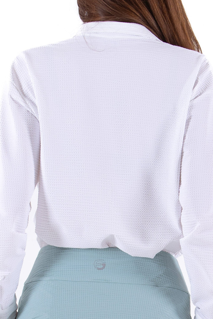 Foray Golf White Seersucker Long Sleeve Polo