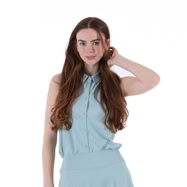 Foray Golf Deep Jade Seersucker Sleeveless Polo