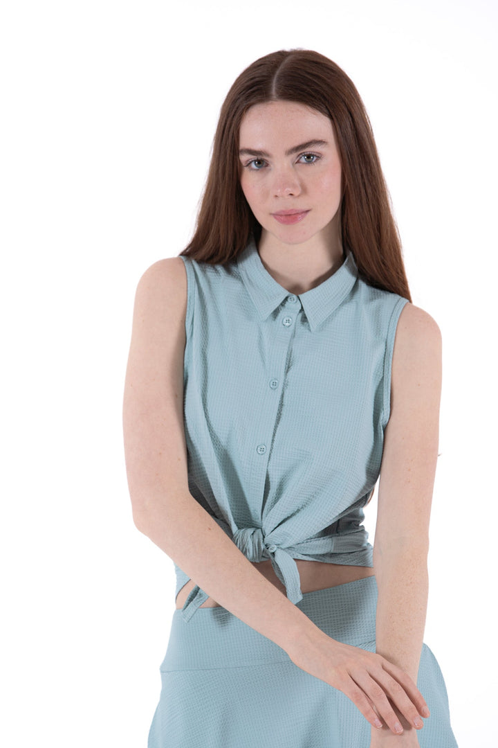 Foray Golf Deep Jade Seersucker Sleeveless Polo