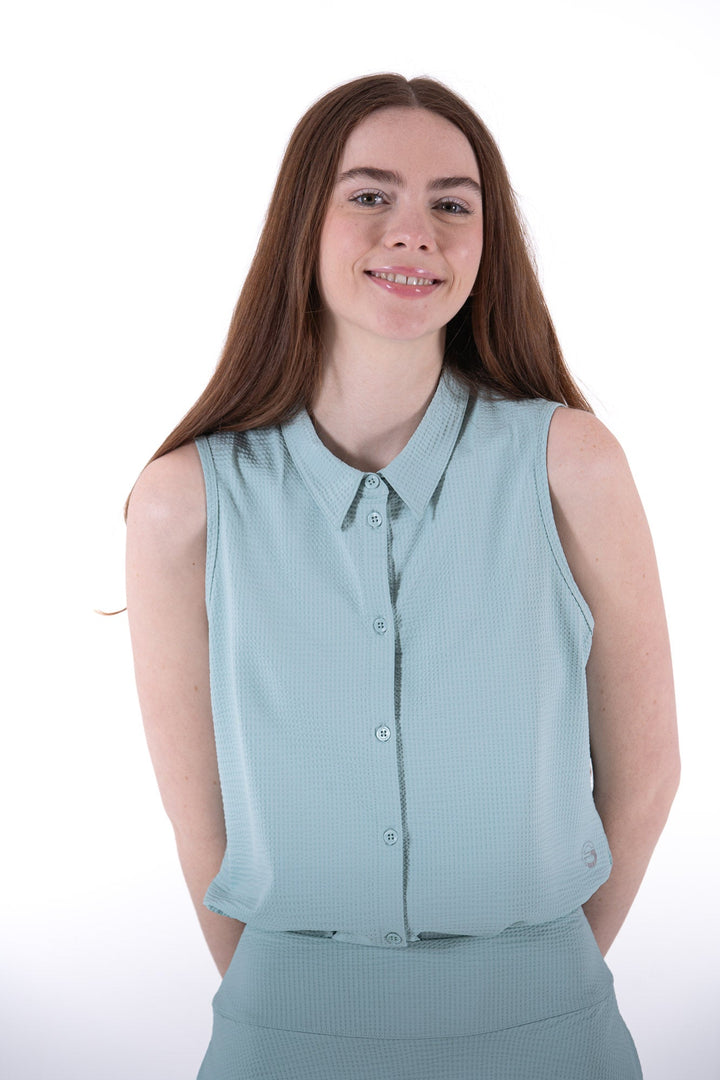 Foray Golf Deep Jade Seersucker Sleeveless Polo
