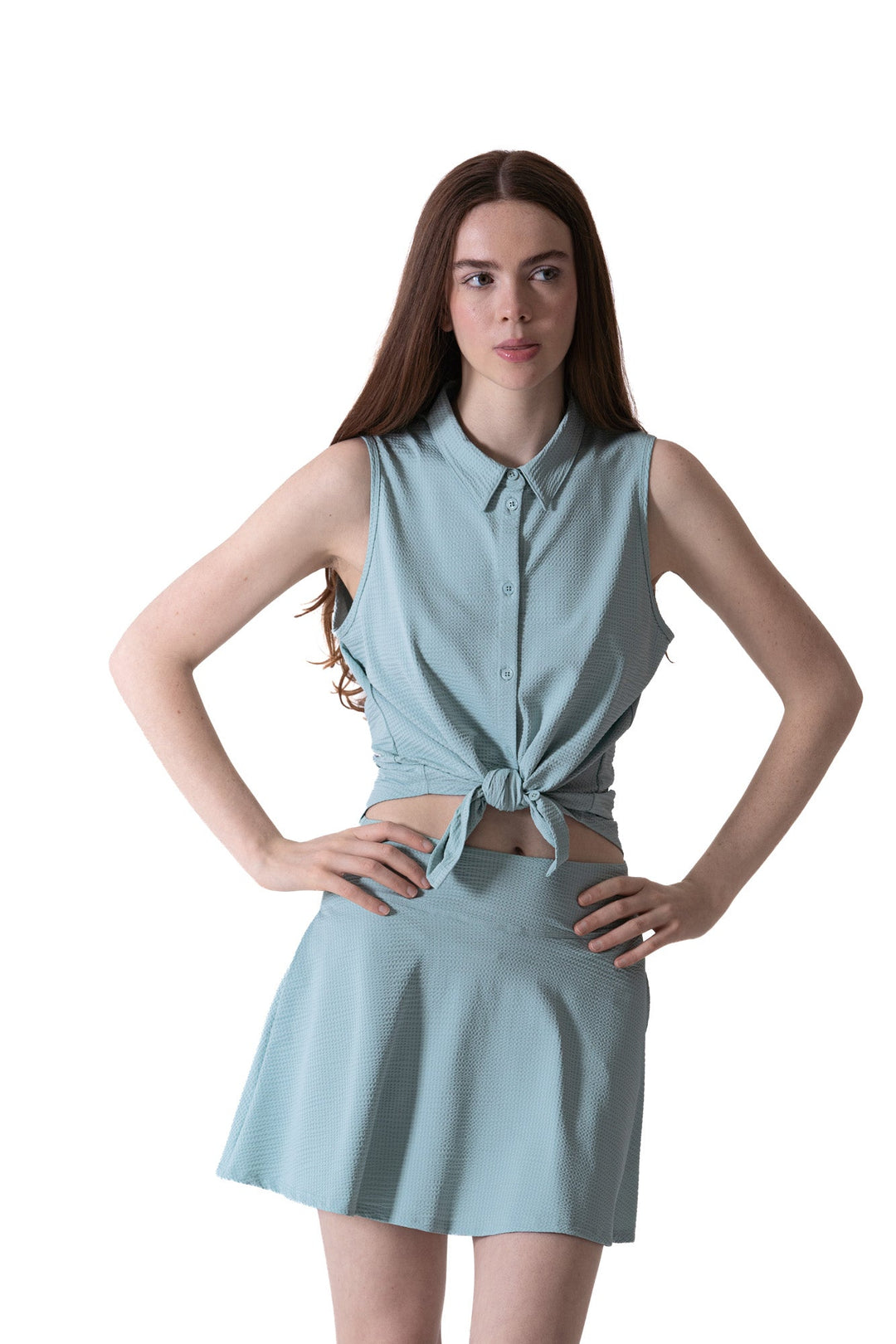 Foray Golf Deep Jade Seersucker Sleeveless Polo