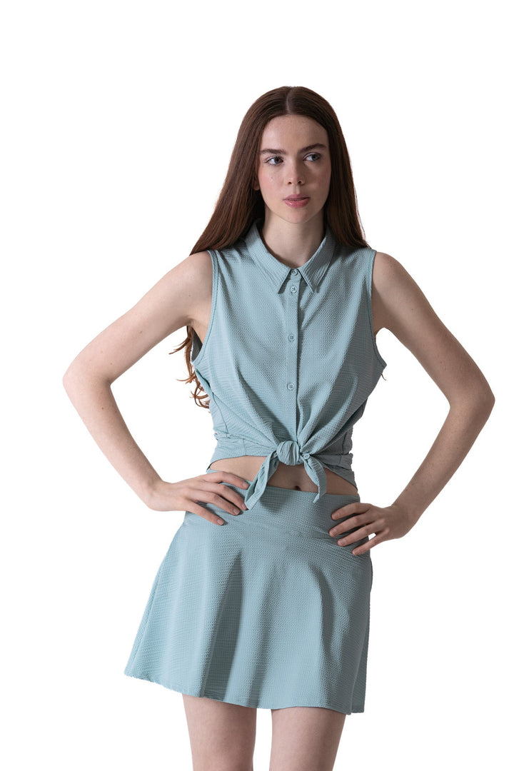 Foray Golf Deep Jade Seersucker Sleeveless Polo
