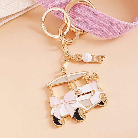 Golf Cart and Bow Enamel Bag Charm Keychain