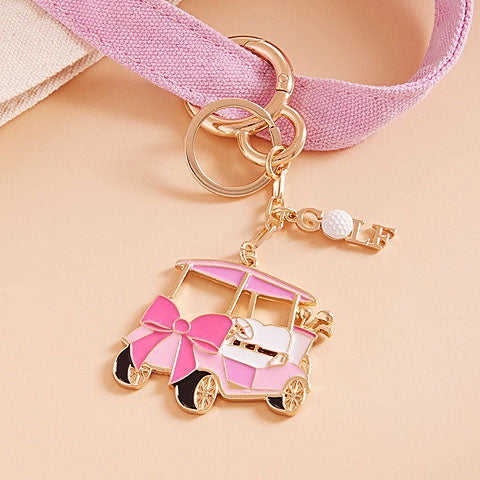 Golf Cart and Bow Enamel Bag Charm Keychain