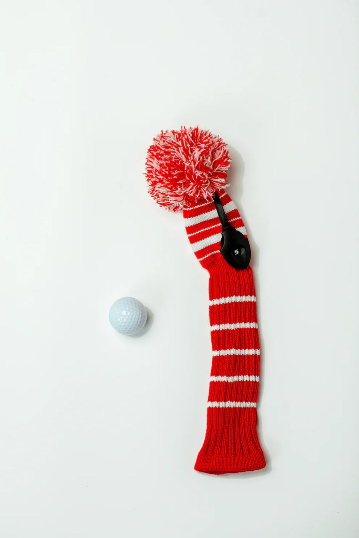 Just4Golf Red/White Knit Headcovers With Pom