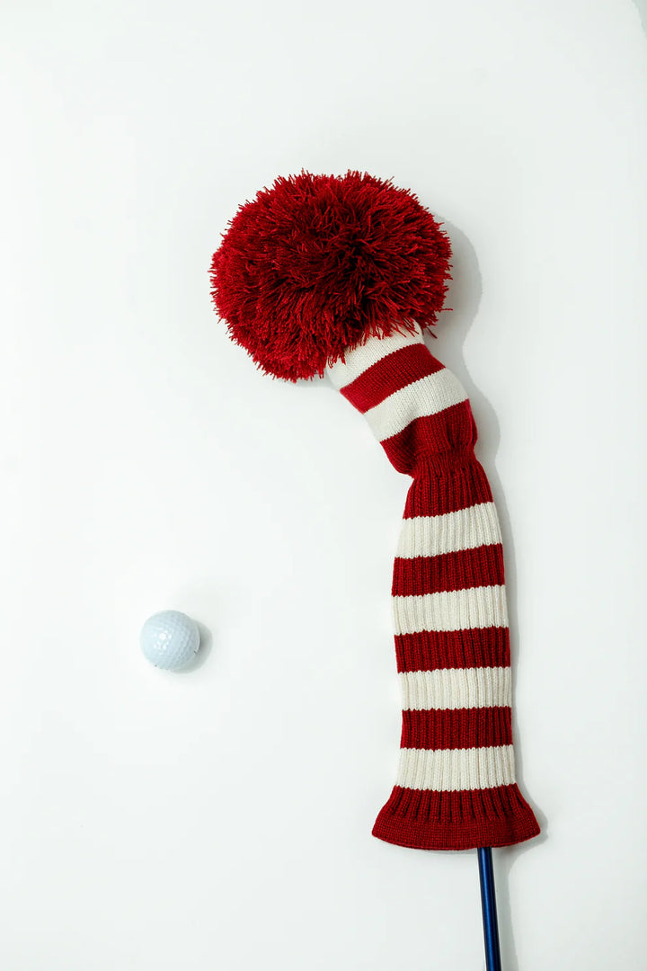Just4Golf Crimson/Cream Knit Headcovers With Pom