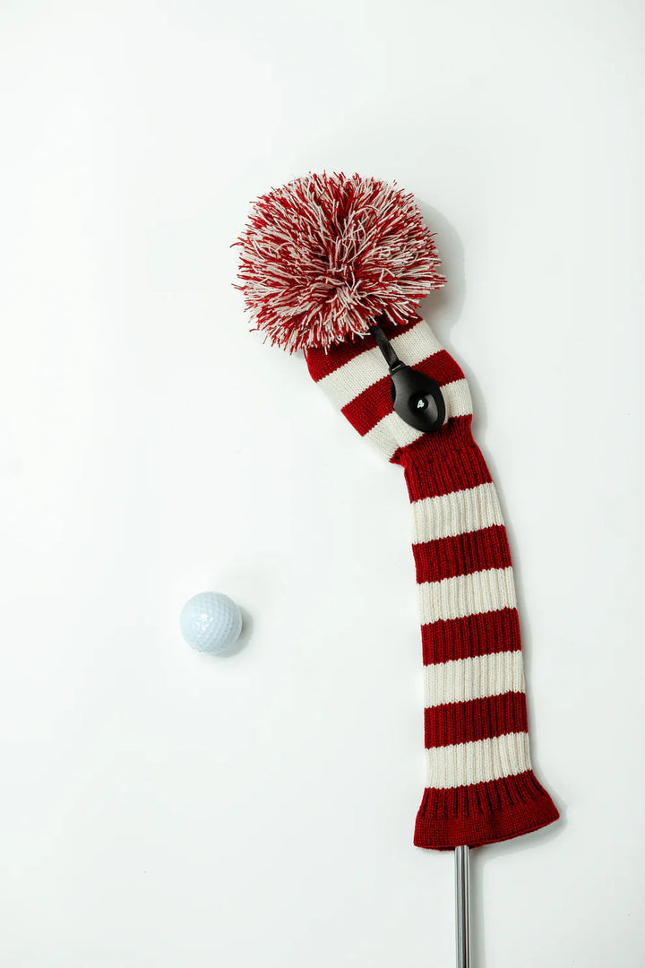 Just4Golf Crimson/Cream Knit Headcovers With Pom