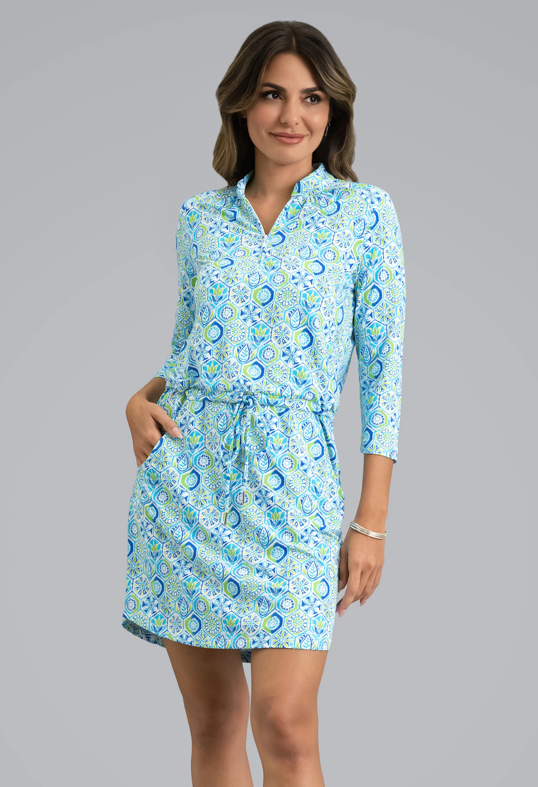 IBKUL Alexis 3/4 Sleeve Drawstring Dress