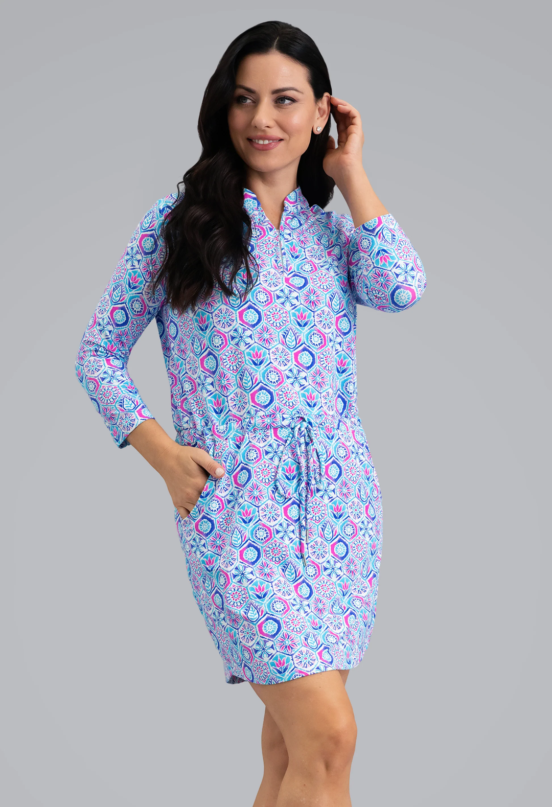 IBKUL Alexis 3/4 Sleeve Drawstring Dress