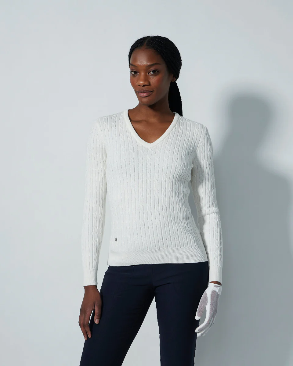Daily Sports Madelene Cable Knit V-Neck Sweater [PS26]