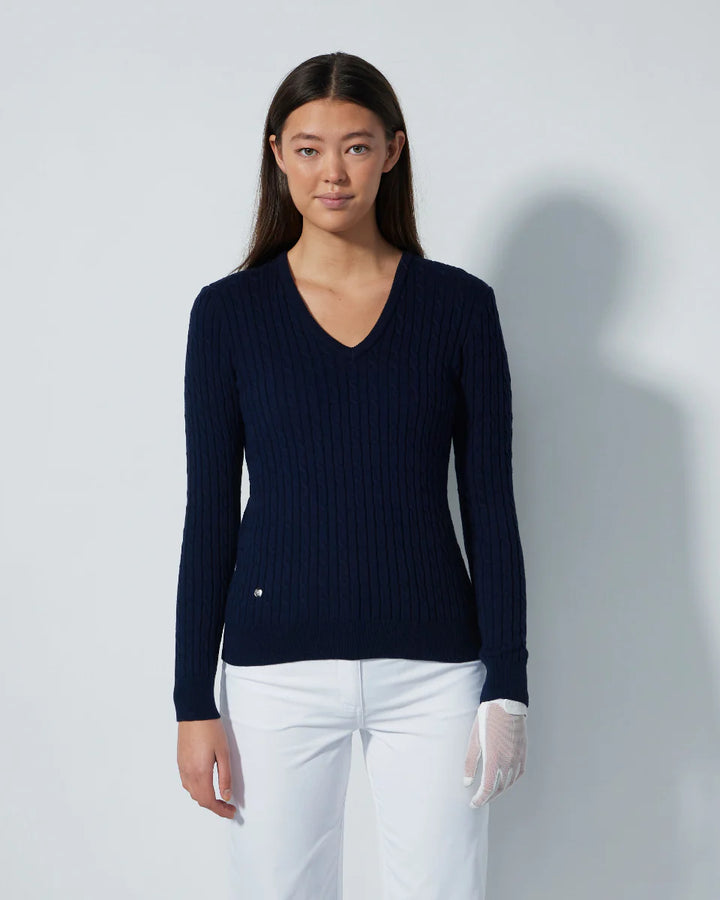 Daily Sports Madelene Cable Knit V-Neck Sweater [PS26]