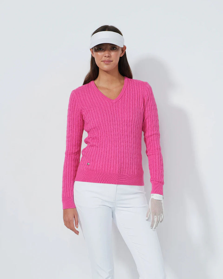 Daily Sports Madelene Cable Knit V-Neck Sweater [PS26]