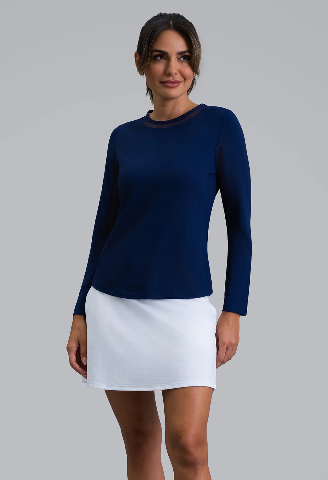 IBKUL Solid Long Sleeve Mesh Crewneck [2026]