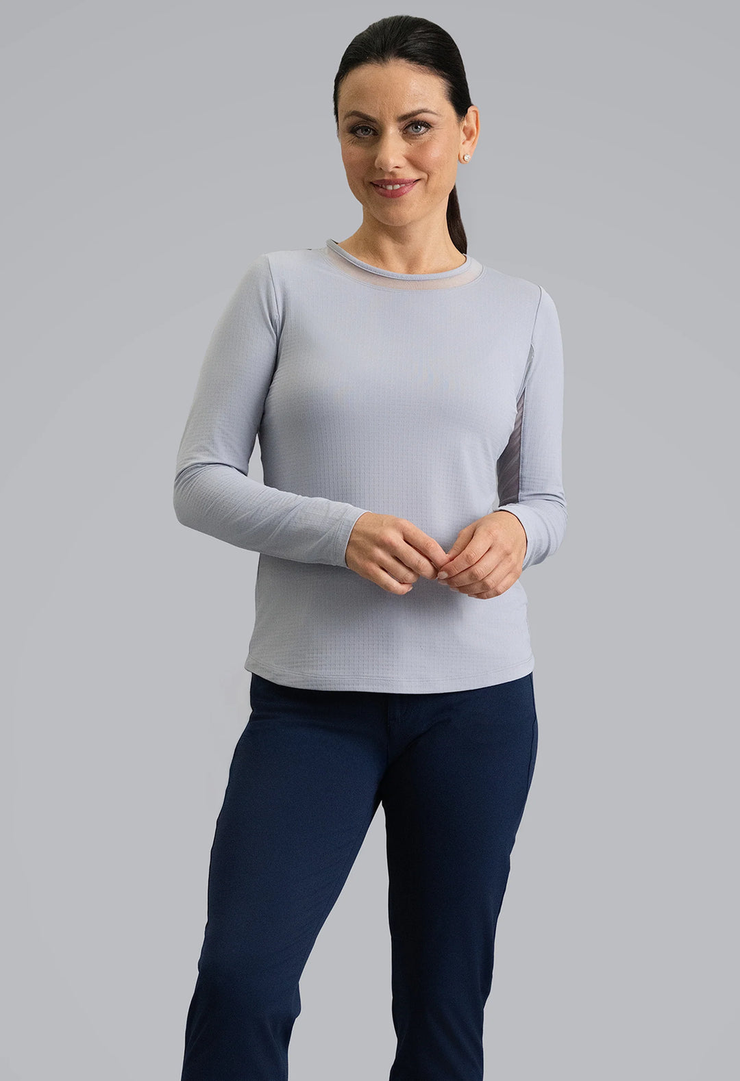 IBKUL Solid Long Sleeve Mesh Crewneck [2026]