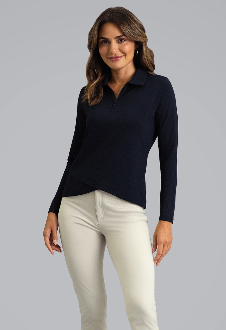 IBKUL Solid Long Sleeve Layer Hem Zip Polo [2026]