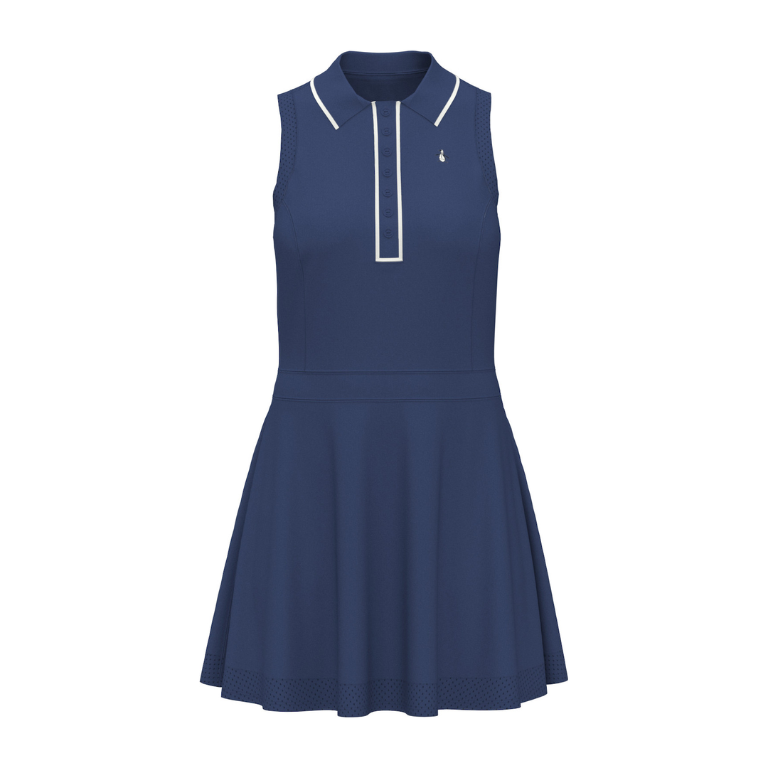 True Navy Original Penguin Veronica Sleeveless Mesh Insert Dress [SF26]
