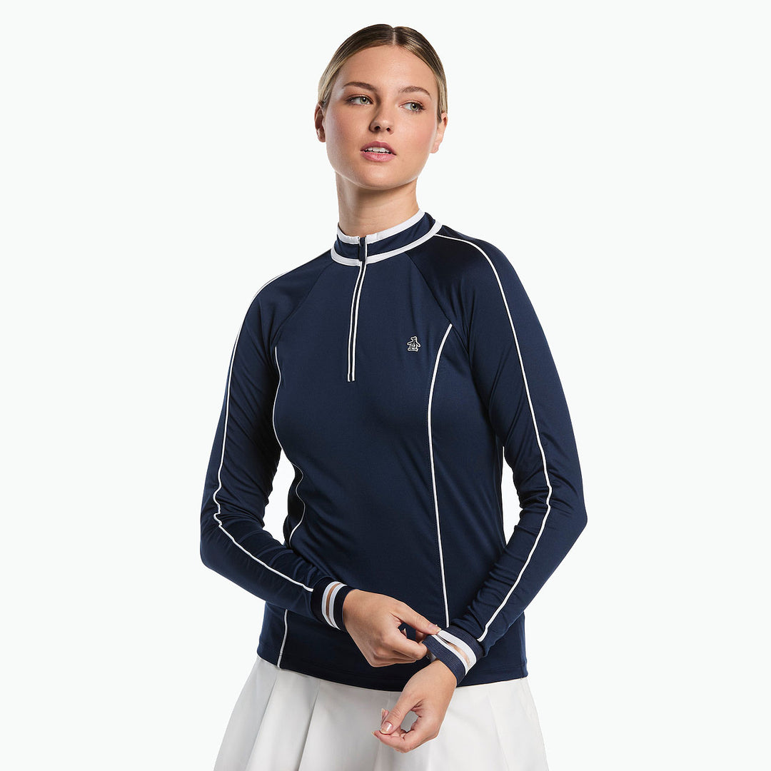 Black Iris Navy Original Penguin Long Sleeve Sun Protection Mock [SF26]