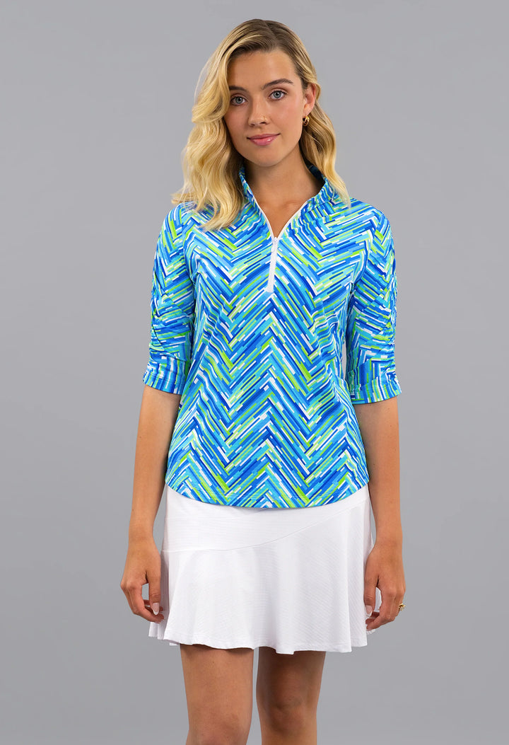 IBKUL Ruched Elbow Sleeve Mandarin Collar [SF26]