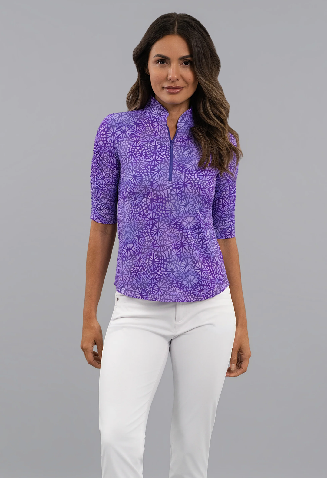 IBKUL Ruched Elbow Sleeve Mandarin Collar [SF26]