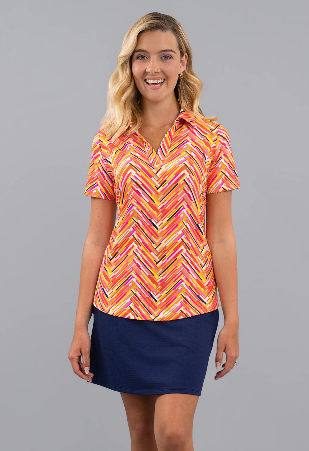 IBKUL Short Sleeve V-Neck Print Polos [SF26]