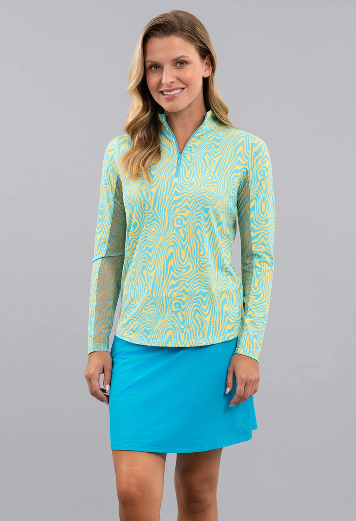 IBKUL Long Sleeve Quarter Zip Print Mocks [SF26]