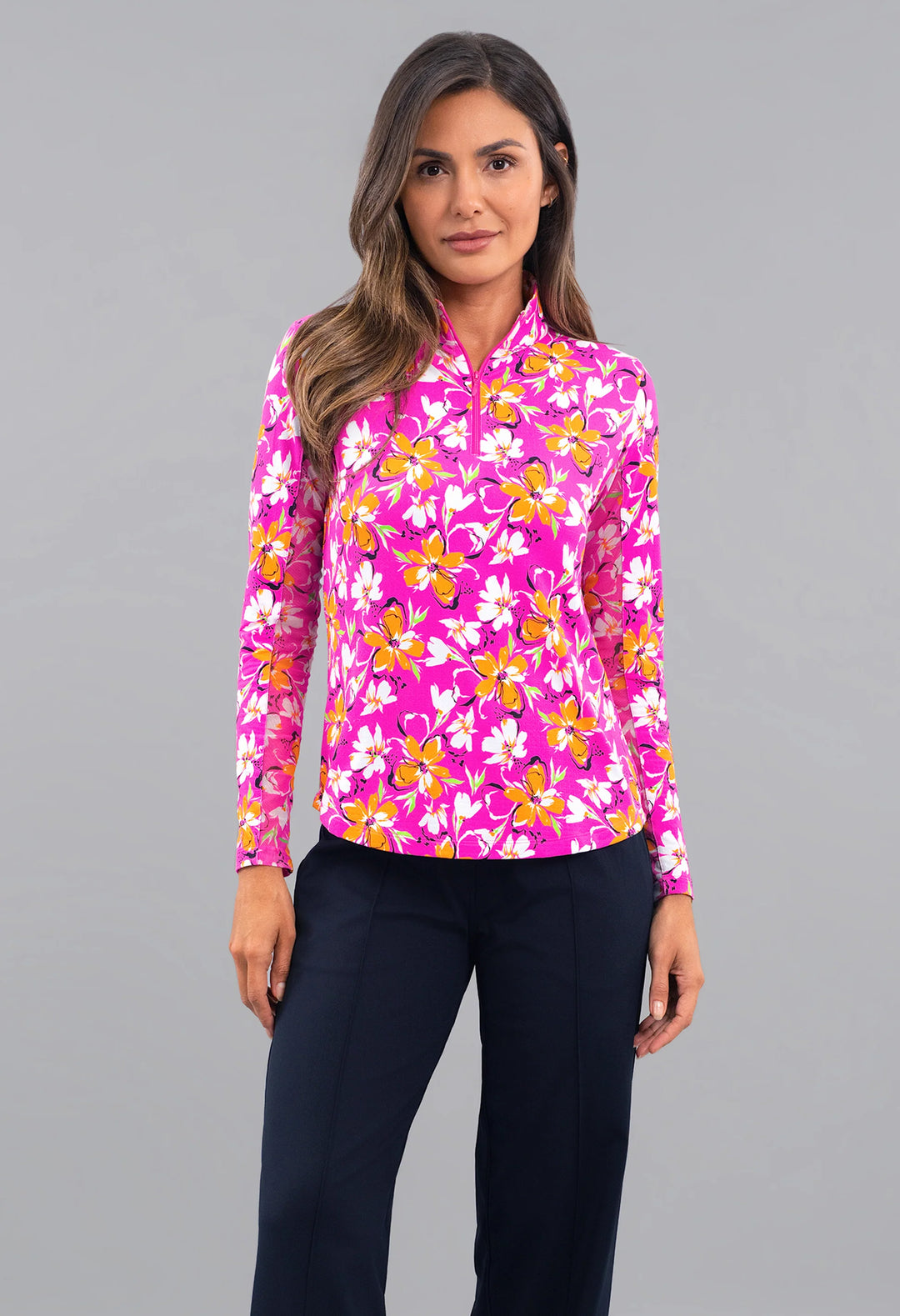 IBKUL Long Sleeve Quarter Zip Print Mocks [SF26]
