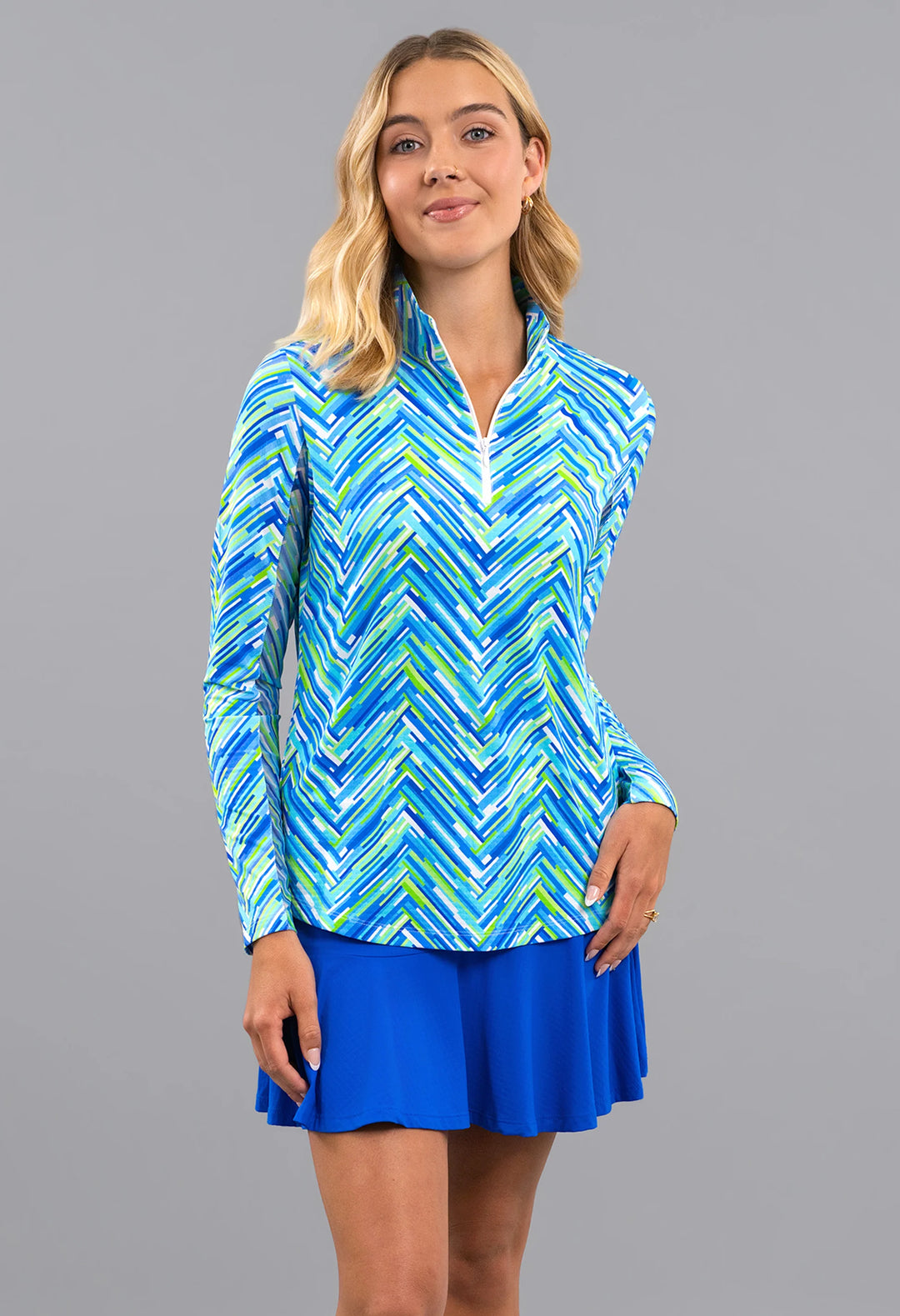 IBKUL Long Sleeve Quarter Zip Print Mocks [SF26]