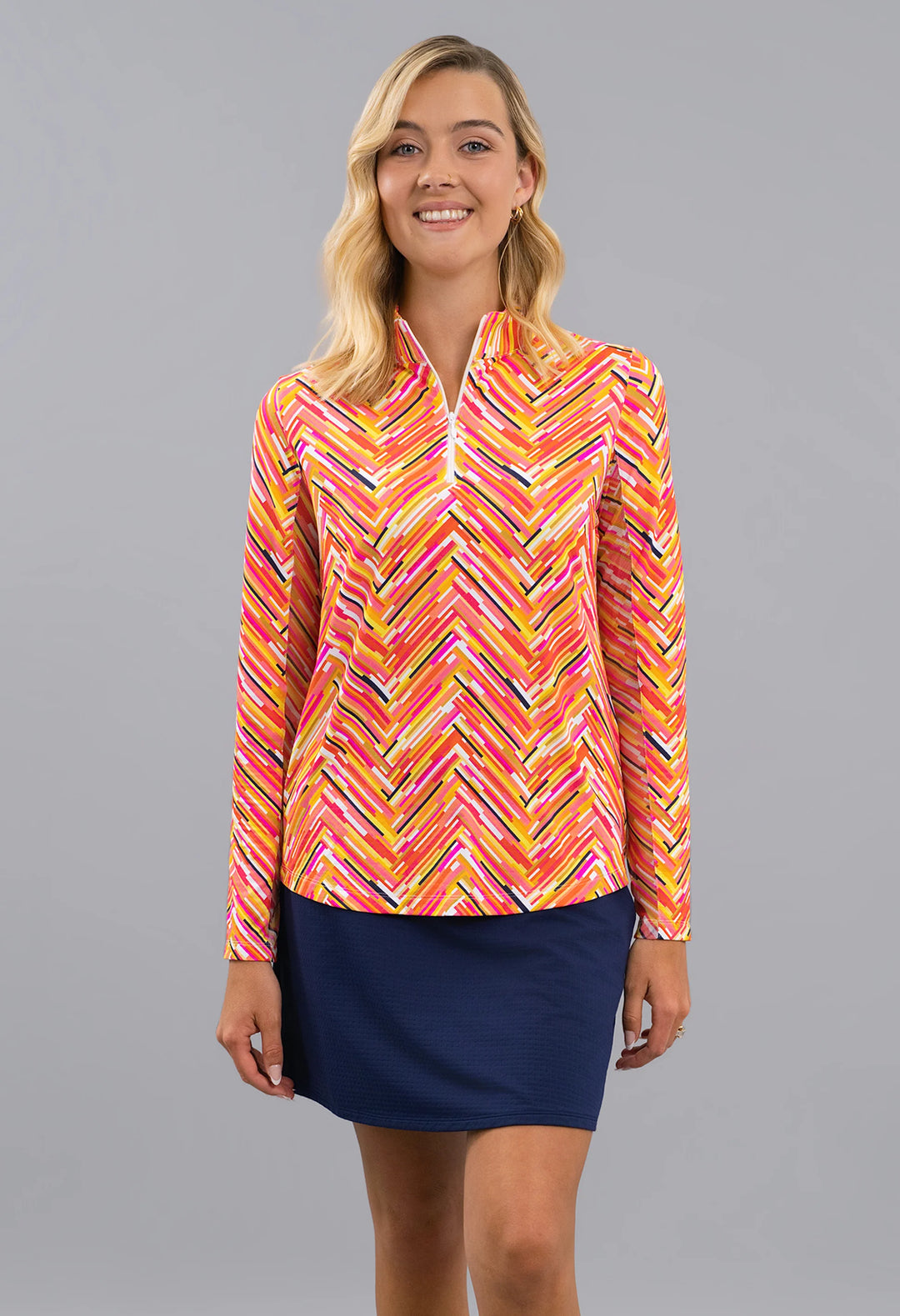 IBKUL Long Sleeve Quarter Zip Print Mocks [SF26]