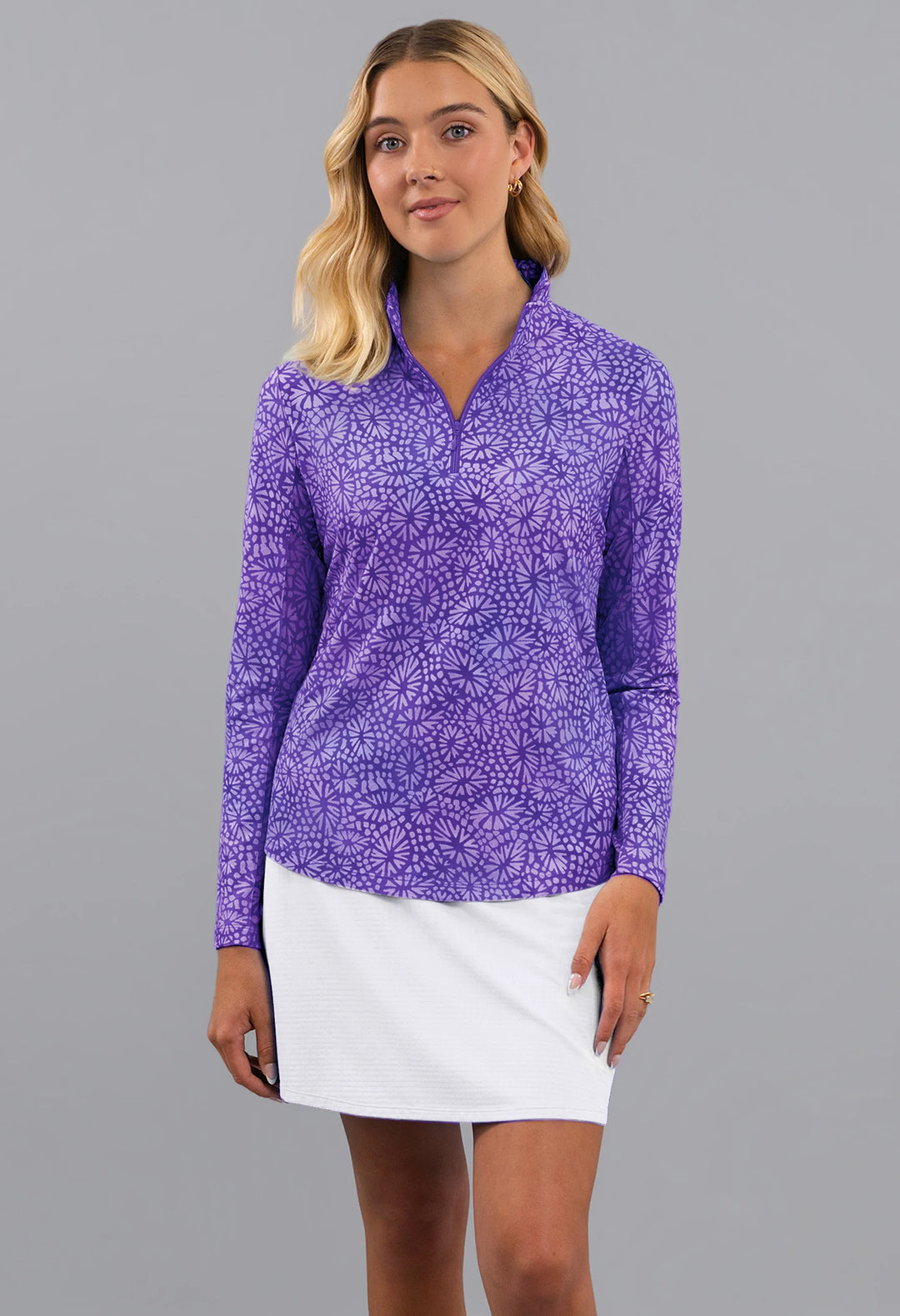 IBKUL Long Sleeve Quarter Zip Print Mocks [SF26]