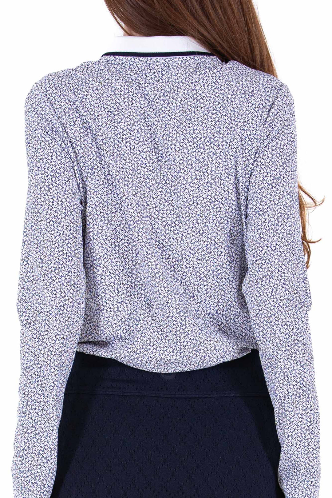 Foray Golf White/Navy Ditsy Floral Rib Long Sleeve Polo