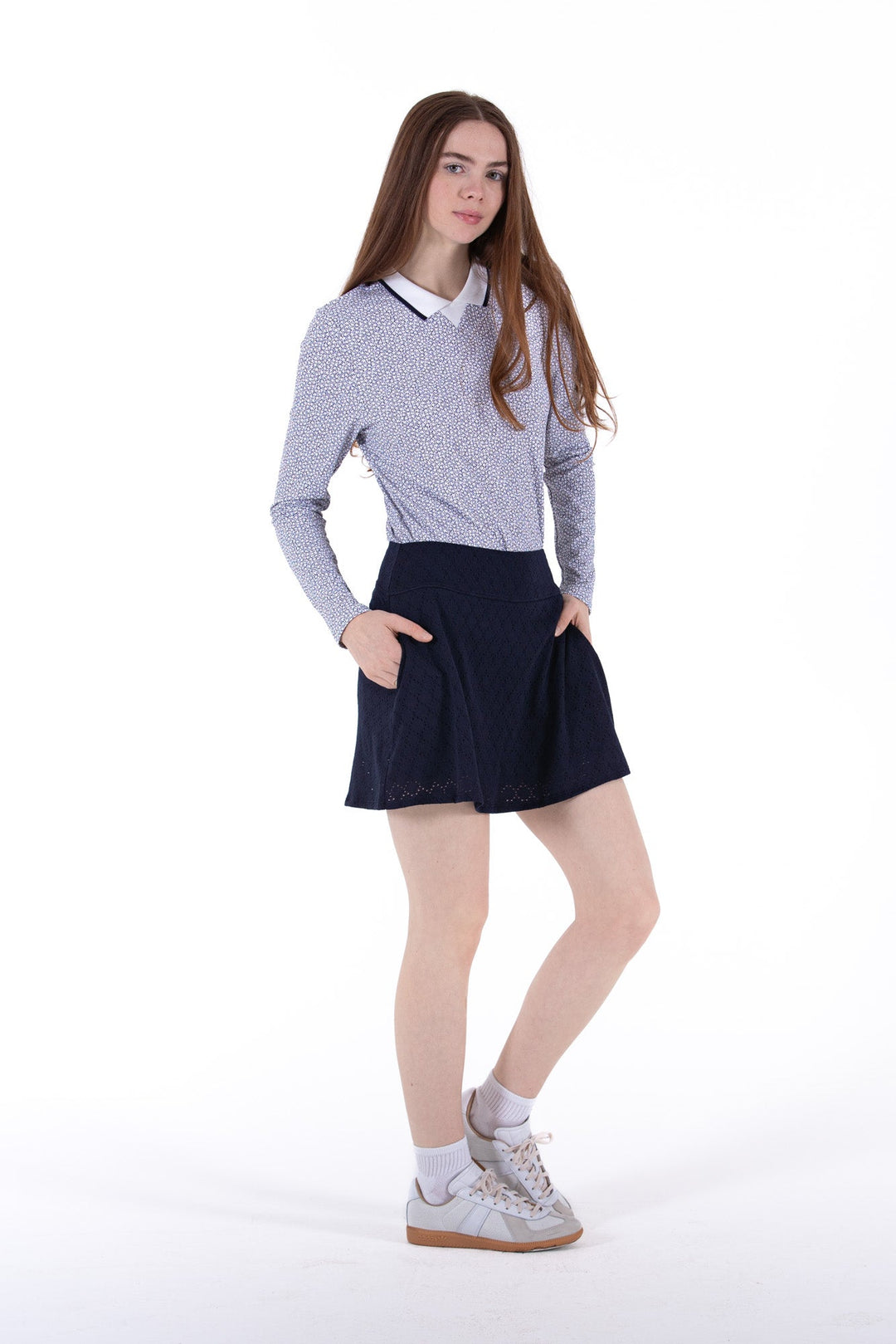 Foray Golf Navy Stretch Eyelet Skort