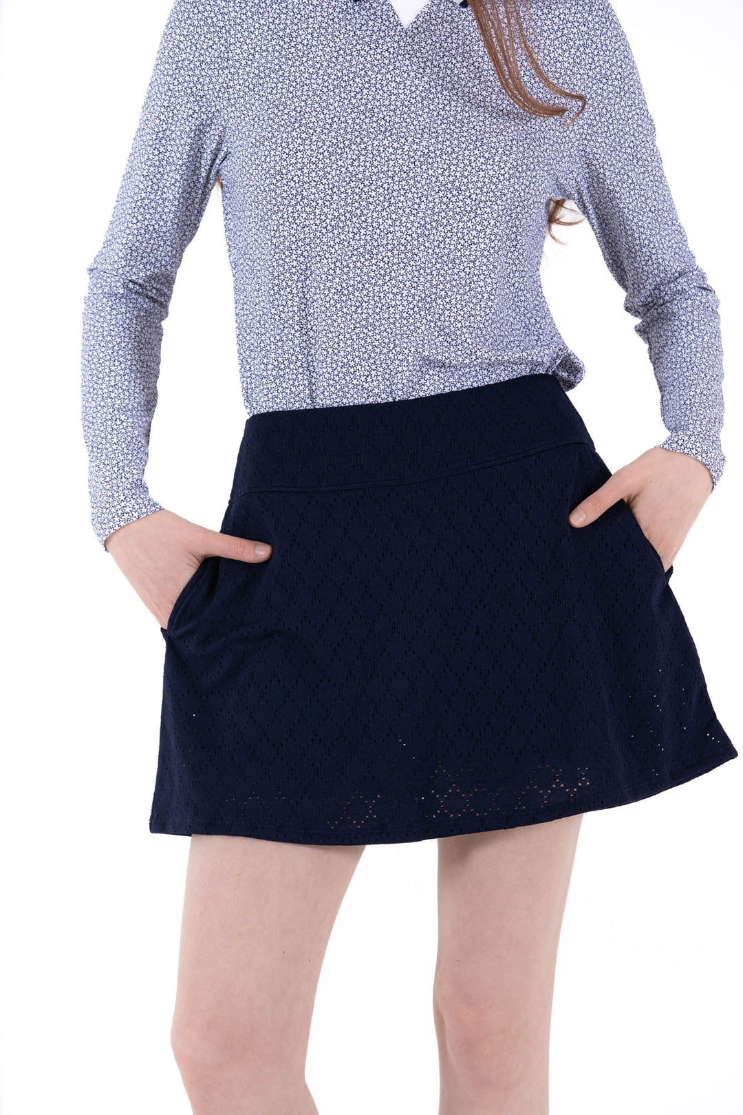 Foray Golf Navy Stretch Eyelet Skort