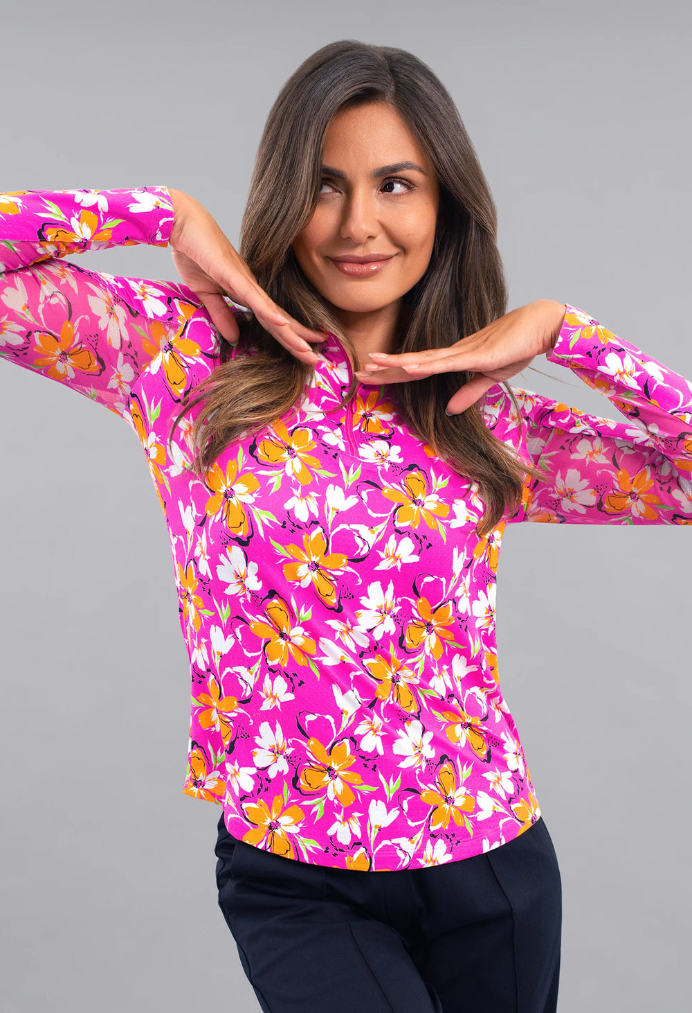 IBKUL Long Sleeve Quarter Zip Print Mocks [SF26]